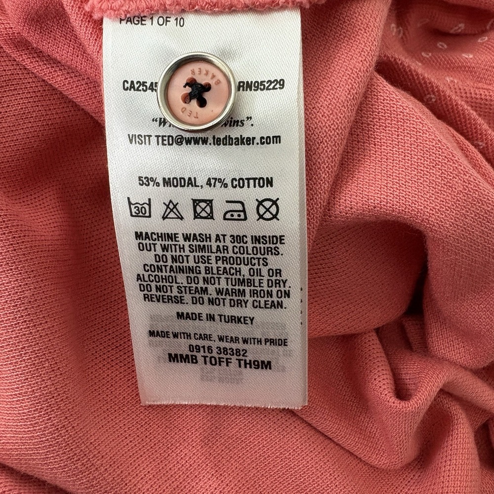 Ted Baker Polo Shirt Mens Size Small Pink Micro Print Short Sleeve Cotton - Picture 5 of 5